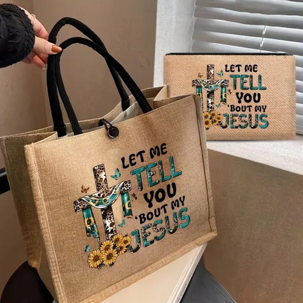 "Let Me Tell You 'Bout My Jesus" Tote Bag & Pouch Set - Christian Gift